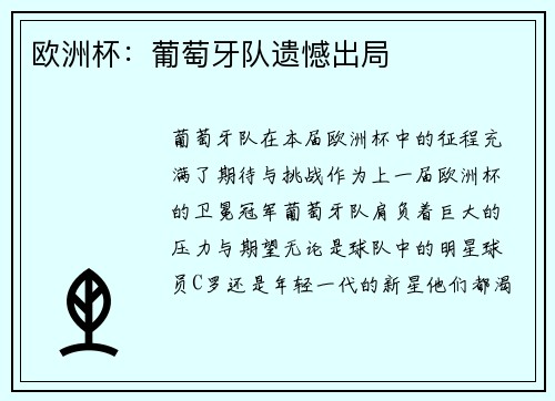 欧洲杯：葡萄牙队遗憾出局